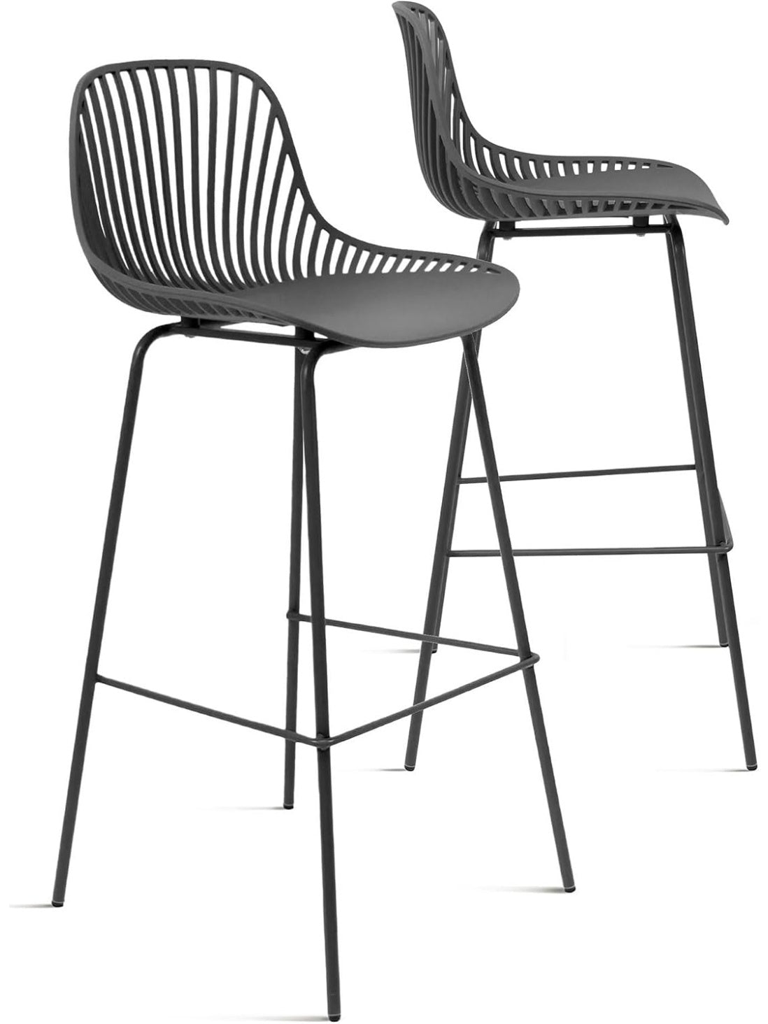 Juego de dos taburetes altos con asiento de polipropileno y patas metalicas, color negro