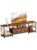 Mueble industrial para televisores de hasta 75 pulgadas con cajones de tela y estantes abiertos