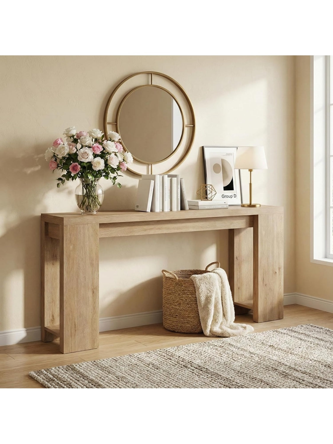 Mesa Consola de Entrada 160 cm, Recibidor Estrecho para Pasillo o Salon, Mesa Auxiliar de Madera con Diseno Moderno, Roble Claro, 160 30 85 cm