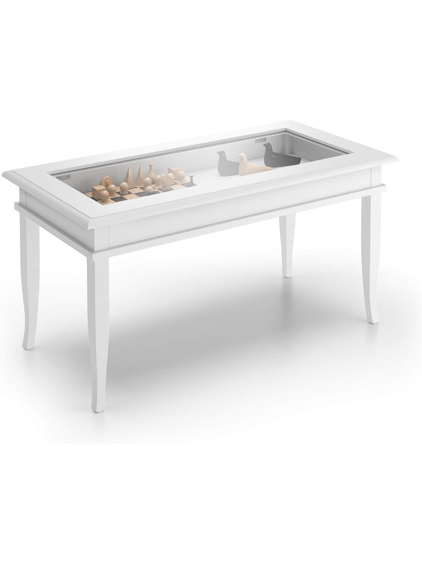 Mesa de Centro Rectangular en Blanco Mate, Mesita Auxiliar para Salon de Estilo Clasico