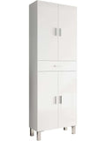 Armario alto para bano con cuatro puertas y gran capacidad de almacenamiento, acabado blanco
