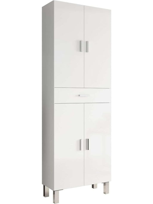 Armario alto para bano con cuatro puertas y gran capacidad de almacenamiento, acabado blanco