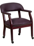 Silla de Oficina con Ruedas, Asiento de Vinilo Acolchado para Sala de Conferencias, Color Burdeos