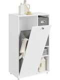 Armario Auxiliar de Bano con Cesto para Ropa Sucia y 2 Cajones de Tela, Blanco, 50 x 30 x 105 cm