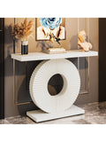 Consola Moderna con Base Geometrica, Mesa para Recibidor o Pasillo en Blanco, 100 x 30 x 79 cm