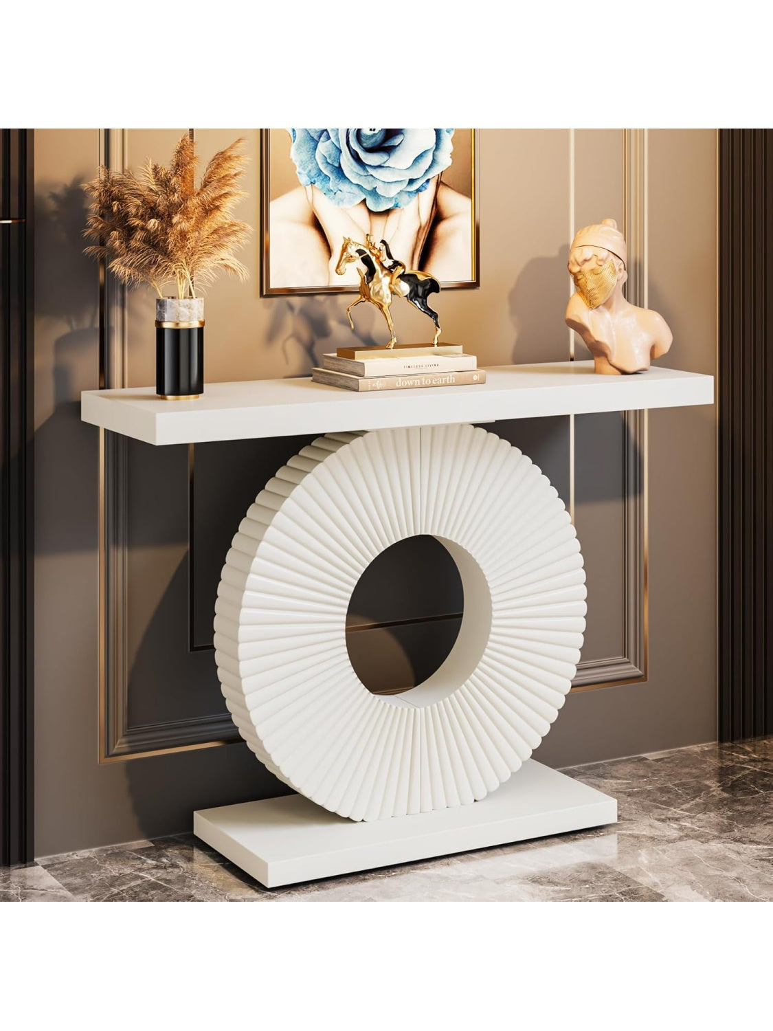 Consola Moderna con Base Geometrica, Mesa para Recibidor o Pasillo en Blanco, 100 x 30 x 79 cm