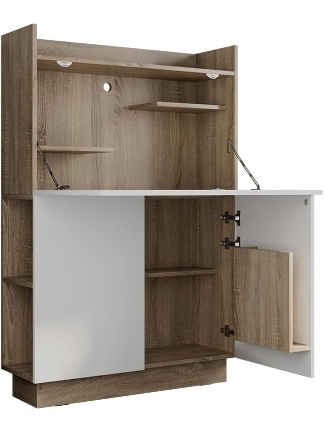 Escritorio Plegable de Pared con Almacenaje, Mesa Secretaria Compacta para Oficina en Casa, Acabado Sonoma, 85 cm