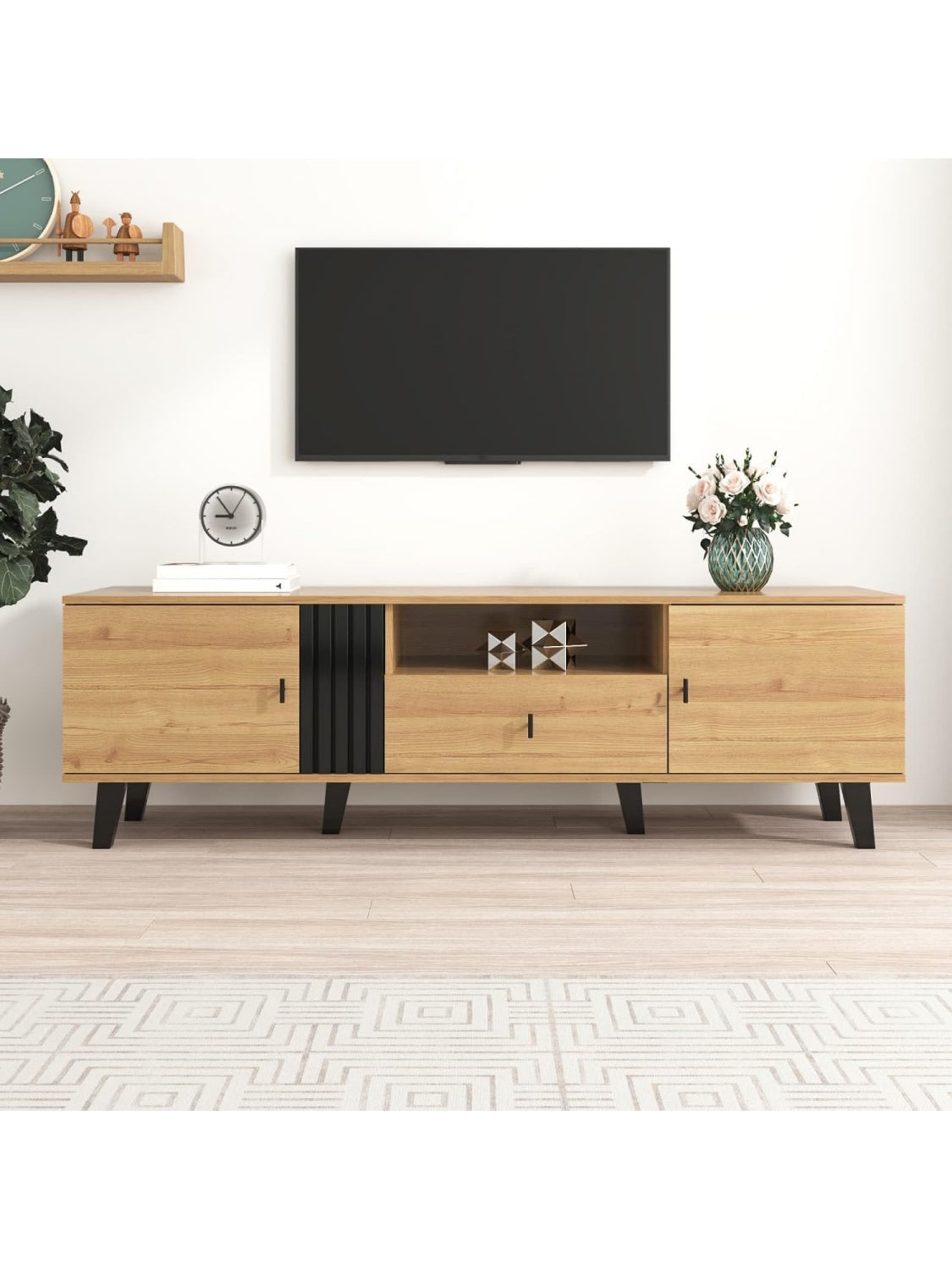 Aparador de Madera con Estantes y Cajon, Mueble Multifuncion para Pasillo, Dormitorio o Sala de Estar