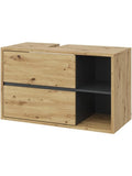 Mueble Suspendido para Lavabo con Estantes Abiertos y Recorte para Sifon, Roble Artesanal, 100 x 60 cm