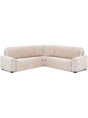 Cubresofa acolchado para sofa rinconero pequeno, acabado beige y diseno protector
