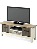 Centro multimedia para television con acabado pino y roble Cambrian, diseno moderno de 130 cm